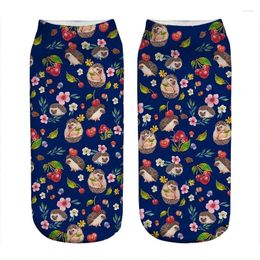 Women Socks Women's Kawaii Hedgehog With Cherries Printed Woman Harajuku Happy Funny Novelty Cute Girl Gift For