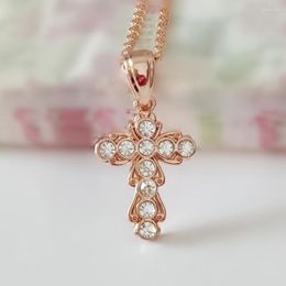 Pendant Necklaces Christian Pendants Clear Cubic Zircon Women 585 Gold Color Fashion Jewelry