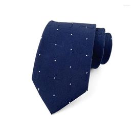 Bow Ties Fashion 8cm Width Mens Necktie Silk Navy Blue Striped Dots Patterned For Wedding Party Corbatas Para Hombre YUV07