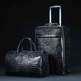 custom Calfskin French Handmade bags Pattern Carry cabin initial suitcase valise Luxury luggage air box trunk Coffe strong tote case letter Crocodile skin air size