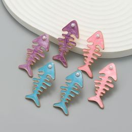 Cute Enamel Fishbone Stud Earring Women Fish Shape Earrings Fashion Jewellery for Gift Party