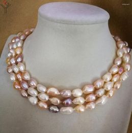 Chains Women Jewellery 120cm 47'' Necklace 9x10mm White Pink Purple Mixed Baroque Pearl Handmade Real Cultured Freshwater Gift