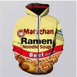 Ramen Nudel Rindfleisch 3D-Druck Kausale Kleidung Neue Mode Männer Frauen Zipper Hoodies Hk04247T