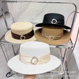 Japanese and Korean Tidal Diamond Square Button Straw Hat Women's Summer Fashion Sun Protection Gift Hat Beach Sun Protection Sun Protection Flat Edge Straw Hat