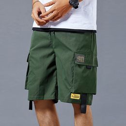 Mens Shorts Cargo For Men Summer Hip Hop MultiPockets Drawstring Stretchy Waist Thin Style 230714