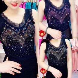 Women's Tanks Lace Rhinestones Camisole Shiny Elastic Women Fashion Slimming All-match Summer High Quality Handmade Vest Tube Top 2023