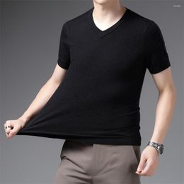 Men's Sweaters Autumn Winter Short Sleeve For Men V-Neck Knitted Casual High Quality Soft Comfortable Elastic Thick Luxury Pull Hommes