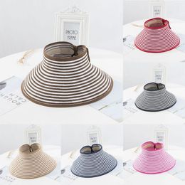 Berets Women Summer Sunhat Foldable Sun Hat Wide Large Brim Beach Hats Straw Chapeau Femme Uv Protection Cap Visors L2