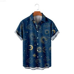 Men's Casual Shirts Casual Haiian Shirt For Men Star Moon Pattern Stripe 3D Printed Harajuku Street Hombre Fashion Beach Oversized Clothes L230715