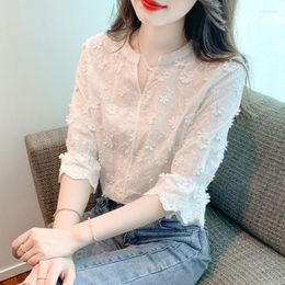 Men's Sweaters Summer Tops Lace Blouses Women Embroidery Floral Cotton White Shirt 2023 Fashion Casual Short Sleeve Women's Shirts Blusas