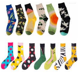 Women Socks Men Couples European American Wholesale Personalized Graffiti Contrast Series Flower Bird Cotton