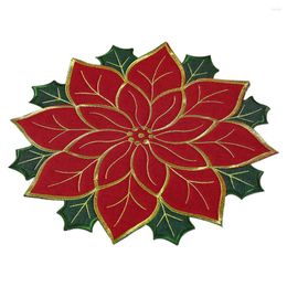 Table Mats Christmas Mat Linen Plus Sponge Double Layers Applique And Embroidery With Sequins Polyester Holly Leaves Insulation Pad