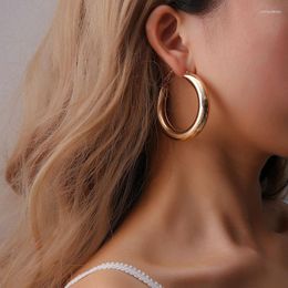 Hoop Earrings Personality 50 MM Big Gold Hoops Minimalist Thick Tube Round Circle For Women Zinc Alloy Trendy Hiphop Rock