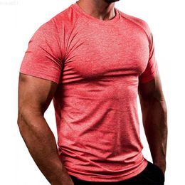 Men's T-Shirts Men Muscle Shirts Bodybuilding Quick Dry Short Sleeve Tee Casual sports T-shirt Jogging outdoors men T-shirt Fitness T-shirt L230715