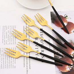 Forks 6Pcs Stainless Steel Tea Black Gold Cake Fork Snack Salad Coffee Fruit Mirror Cutlery Tableware Set Kitchen Utensils 230714