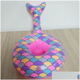 Drinkware Lid Mermaid Inflatable Cup Holder Drink Beer Cups Coaster Lovely Festival Supply Creative Plastic Water Bottle Support 2 6 Dhtm1