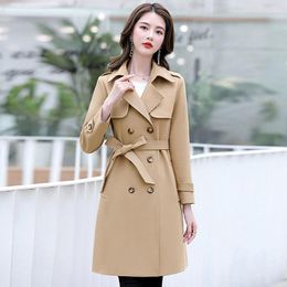 Women's Trench Coats 2023 Autumn Women Windbreaker Female Casual Solid Color Fashion V-Neck Coat Slim Fit Double Breasted Korean Jacket