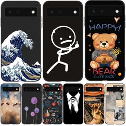 For Google Pixel 6 Case Pro Pixel6 6Pro Soft Funda Black Tpu Case Dog Cat Flower Pattern