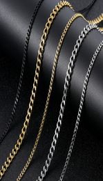 Mens Gold Chains Necklaces Stainless Steel Cuban Link Chain Titanium Steel Black Silver Hip Hop Necklace Jewelry 3mm5858176