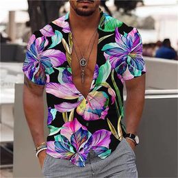 Men's Casual Shirts Floral Graphic For Men Clothing 3D Printed Hawaiian Beach Shirt Short Sleeve Y2k Tops Vintage Clothes Lapel Blouse