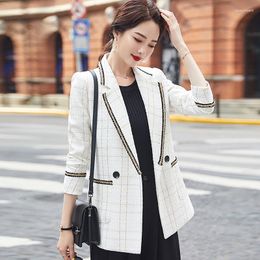 Women's Suits White Plaid Tweel Oversized Tweed Blazer Women 2023 Autumn Korean Elegant Double Breasted Jacket Coat Female Blazers Black