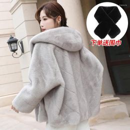 Women's Fur 2023 Imitation Mink Coat Female Short Sleeve One Piece Hooded Loose Outcoat Tide