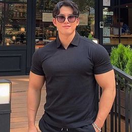 Men's T-Shirts 2022 Summer Casual fashion Polo t shirt Men Gyms Fitness Short sleeve T-shirt Male Bodybuilding Workout POLO Tees Tops Clothes L230715