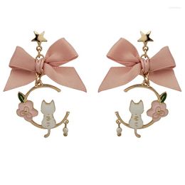 Hoop Earrings Sweet Wind Pink Small Fresh Bow Animal Flower For Women