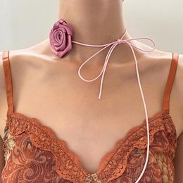 Choker DIEZI 6 Colours Rose Flower Rope Chain Necklace For Women Girls Korean Adjusted Velvet Gift 2023 Y2K Jewellery