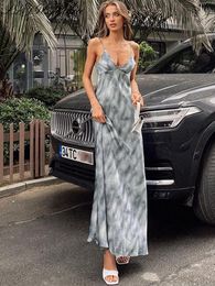 Basic Casual Dresses Tie Dye Print Strap Dres Backless Slim Straight V Neck Slip Hip Package 2023 Fashion High Waist Club Robe 230715