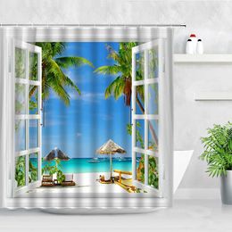 Shower Curtains Seaside Beach Shower Curtains Tropical Trees Plant Ocean Hawaii Vacation Nature Scenery Bath Curtain Summer Bathroom Decor