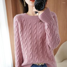 Women's Sweaters Pure Wool Sweater Autumn/Winter O-neck Pullover Twist Knit Top Women Jacket Long Sleeve Casual Warm