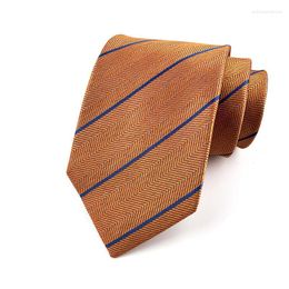 Bow Ties Fashion 8cm Mens Silk Orange W/ Blue Striped Necktie For Man Wedding Party Brand Handmade Corbatas Accessory YUT07