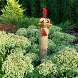 Garden Decorations Funny Farm Chicken Statue Outdoor Garden Decor Resin Long Neck Chicken Figurine Sculpture For Patio Backyard Fence Home Dec H2R7 L230715