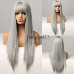 Synthetic Wigs HAIRJOY Synthetic Hair High Temperature Fibre Long Straight Wigs for Women Purple Grey Green Cosplay with Neat Bangs x0715