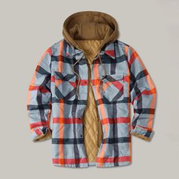 Men's Trench Coats Fashion Jacket Autumn And Winter Outwear Plaid Lapel Pocket Hooded Padded Loose Shirt Top Outdoor Male