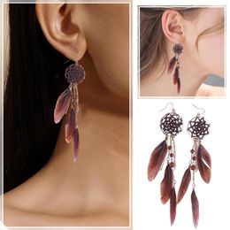 Hoop Earrings Bohemian Creative Tassel Ear Accessories Feather Women's Studs Heart Statement For Women Coffee