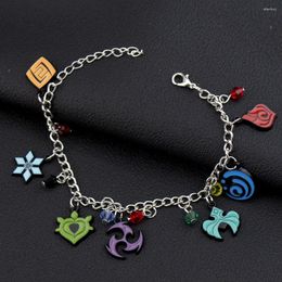 Charm Bracelets Anime Genshin Impact Figure Pendant Bracelet Charms Vendi Xiao Hutao Amber Cartoon Bangle 7 Elements For Women Gift