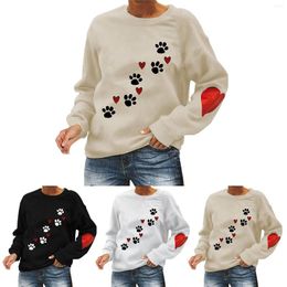 Women's Hoodies Long Layering Tops Shirt Love Dog Print Round Neck Fashion Sleeve Womens Puff Top