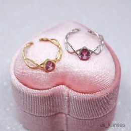 Band Rings Simple Pink Quartz Princess Ring n Ring For Women Fashion Wedding Party Jewellery Gift Gold/Silver Colour Finger Ring Women 2023 R230715