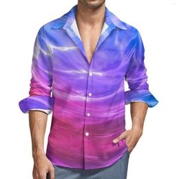 Men's Casual Shirts Blue Pink Purple Liquid Y2K Shirt Man Abstract Art Autumn Cool Blouses Long Sleeve Graphic Oversized Tops