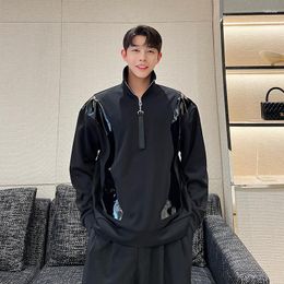 Men's Hoodies 2023 Korean Spring Black Streetwear Fashion Zipper Turtlenecks Sweatshirt Patchwork Loose Hoodie Sweatshirts Tops For Male