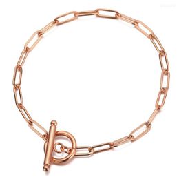 Charm Bracelets MinaMaMa Rose Gold Colour Stainless Steel Paperclip Chain Bracelet For Woman Fashion Square Jewellery Gifts