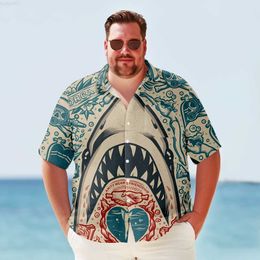 Men's Casual Shirts Big Tall Haiian Shirt For Men Vintage Shark Print Summer Plus Size Short Sleeve Oversized Clothes Y2kStreetwear L230715