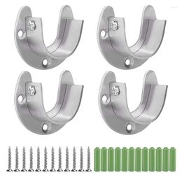 Hangers 4 Pcs Stainless Steel Hanging Rod Bracket U Shaped Curtain Heavy Duty Round Tube Sockets With Screws (25Mm)