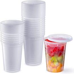 Disposable Flatware 32 oz Plastic Deli Food Storage Containers Airtight Lids 24 Sets 230714