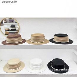 Japan and South Korea Fashion Pearl Elegant Straw Hat Female Summer Fashion Sunscreen Top Hat Beach Sunscreen Flat Top Straw Hat Sun hat