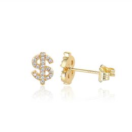 Hip Hop rapper Men Women Stud Earrings Jewellery US Dollar sign Gold Silver Full Diamond zircon earrings night club Jewellery accessories 1448