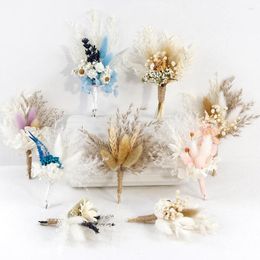 Dekoratif Çiçekler Mini Yapay Bitkiler Renkli Buket Düğün Korsajı Doğal Kuru Çiçek Malzemesi Ülke Boho DIY El Sanatları Ev