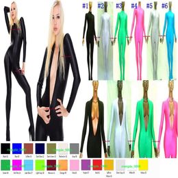 Sexy Women Bodysuit Yoga Costumes Front Zipper Unisex 23 Color Lycra Spandex Catsuit Costume No Head Hand Halloween Party Fancy Dr273I